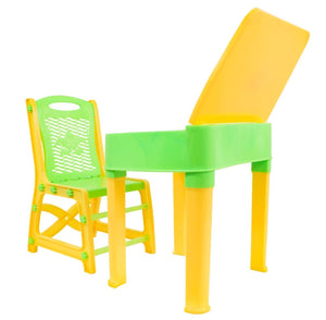 Chanak Safe & Sturdy Study Table & Chair Set, Multi-Functional Storage, and Ergonomic Design for Children's Comfort and Safety, 100% Non-Toxic, BIS Approved (Green-Yellow) chanak