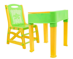 Chanak Safe & Sturdy Study Table & Chair Set, Multi-Functional Storage, and Ergonomic Design for Children's Comfort and Safety, 100% Non-Toxic, BIS Approved (Green-Yellow) chanak