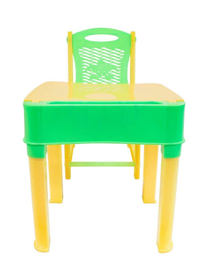 Chanak Safe & Sturdy Study Table & Chair Set, Multi-Functional Storage, and Ergonomic Design for Children's Comfort and Safety, 100% Non-Toxic, BIS Approved (Green-Yellow) chanak