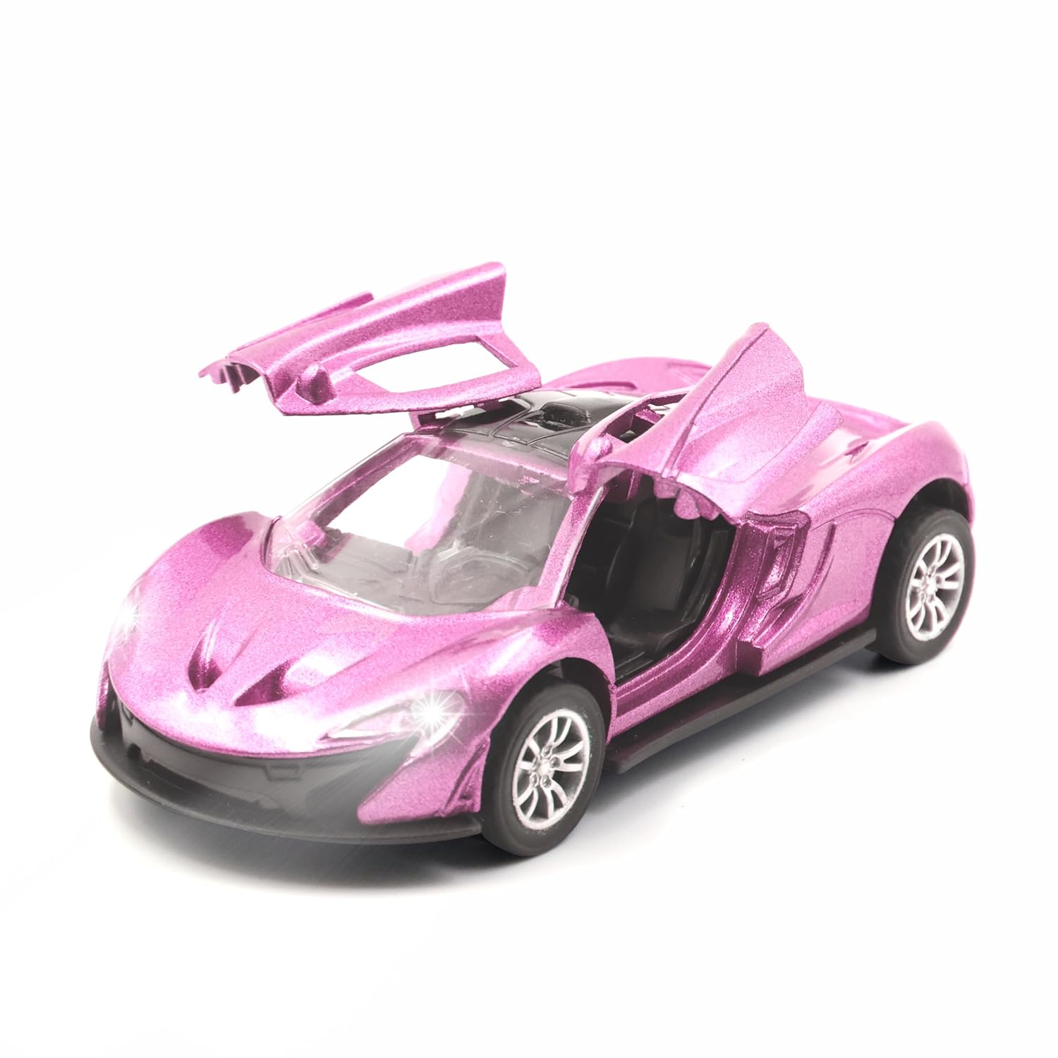 Chanak Premium Metal Die-Cast Sports Racer Car, Metal Car with Realistic Engine Sound, LED Lights, Open & Close Doors, Pull Back Car Zinc Alloy for Kids Above 3 Years, BIS Approved (Pink) chanak
