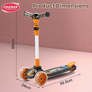 Chanak Go Rider Kick Scooter for Kids LED Light 3 Wheel Foldable Scooter with Rear Break 4 Height Adjustable with Lock for Boy & Girl 5+ Age Kids (Orange-Black) chanak
