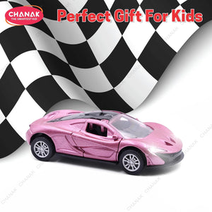 Chanak Premium Metal Die-Cast Sports Racer Car, Metal Car with Realistic Engine Sound, LED Lights, Open & Close Doors, Pull Back Car Zinc Alloy for Kids Above 3 Years, BIS Approved (Pink) chanak