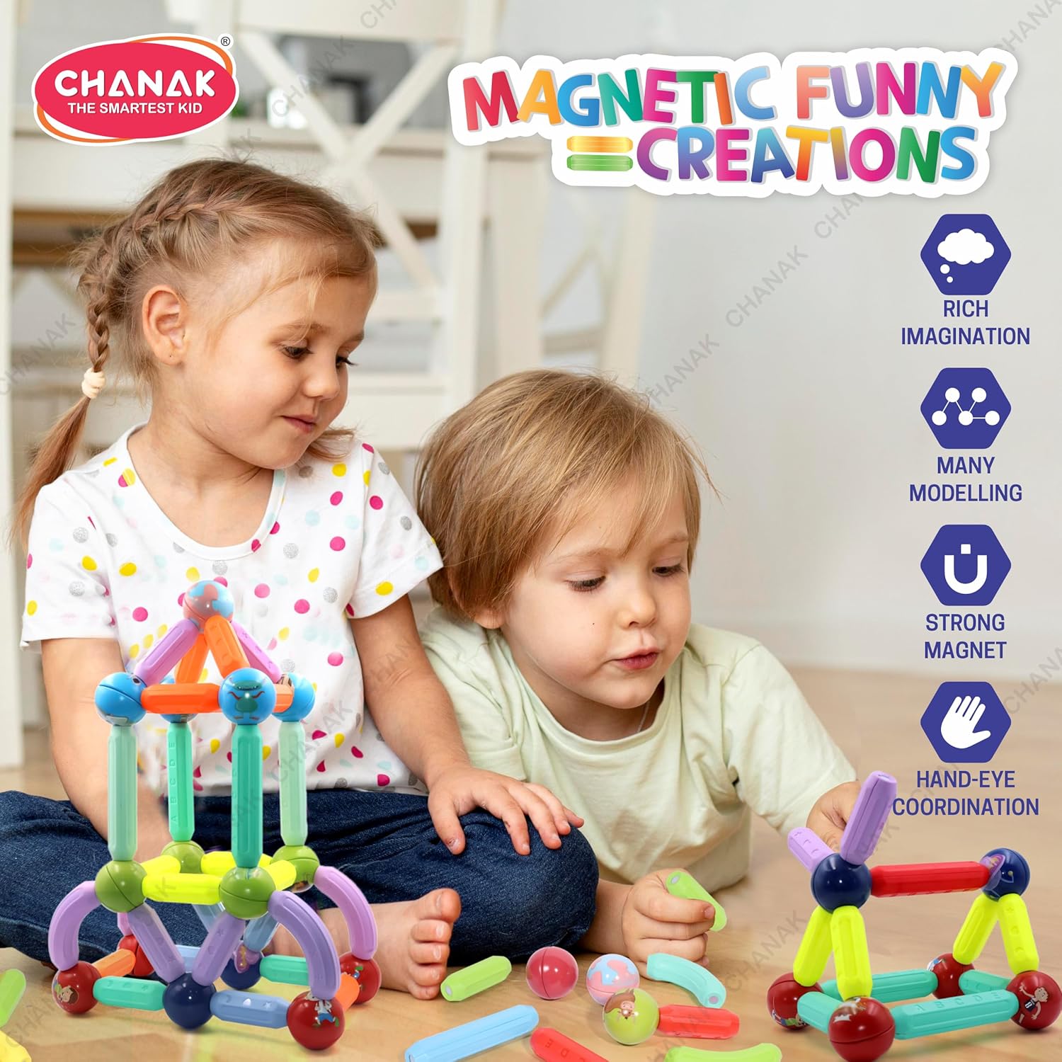 Chanak 36 Piece Magnetic Building Stick & Ball Blocks, Montessori Magnetic Funny Creation Toy, Creativity Kids Games, Preschool Toys – STEM Toy for Kids 3+ For Boys Girls, Above 3+ Age