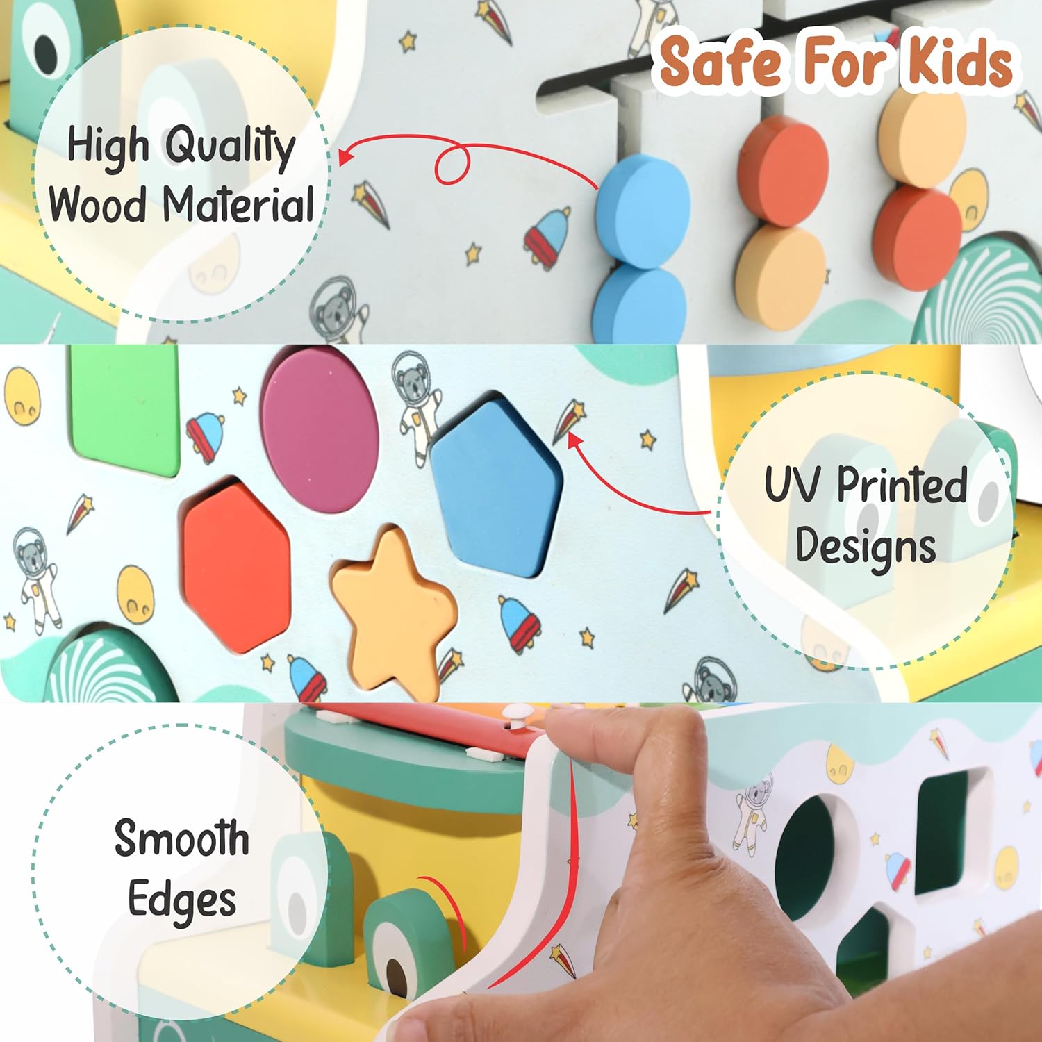 Chanak Wooden Activity Bus 6-in-1 Montessori Toys Truck Multifunctional Early Educational Musical Miles Includes Shape Sorter, Xylophone, Maze, Storage, Dancing Eyes Bus For Boys Girls, Above 3+ Age chanak