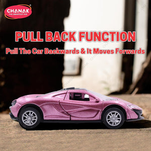 Chanak Premium Metal Die-Cast Sports Racer Car, Metal Car with Realistic Engine Sound, LED Lights, Open & Close Doors, Pull Back Car Zinc Alloy for Kids Above 3 Years, BIS Approved (Pink) chanak