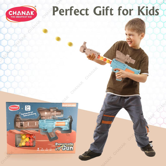 Chanak Space Explorer Pneumatic Gun Include 12 Orange & 12 Yellow Soft Foam Ball, for Indoor Outdoor Use Safe For Boys Girls, Above 5+ Age, BIS Approved. (Brown)