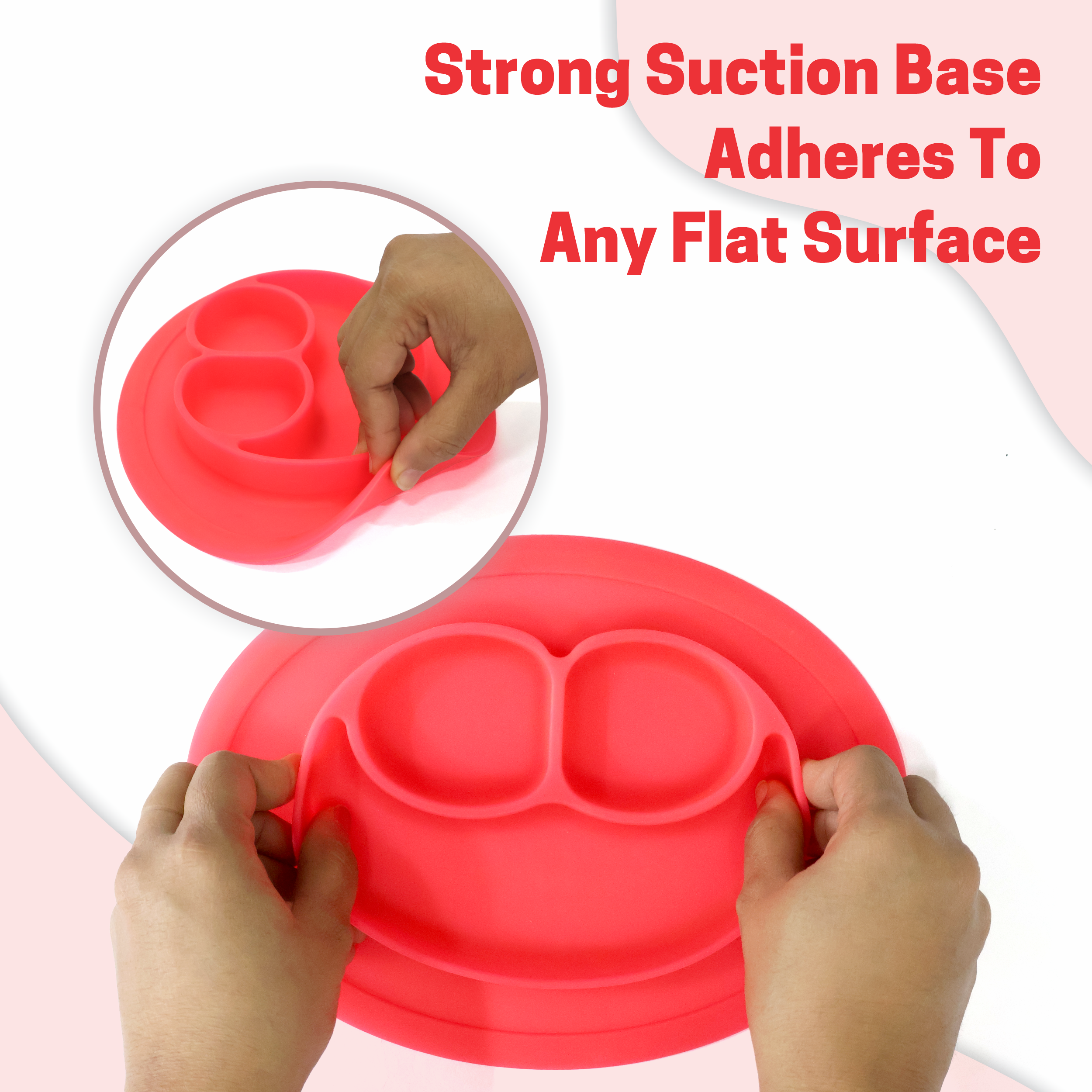 Chanak Oval Baby Food Tray, Silicon Food Plate with Multiple Compartments & Two Spoons, Silicone Plate for Feeding Baby, Easy to Clean Silicon Plate Microwave & Dishwasher Safe. (Dark Pink) chanak