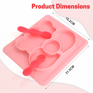 Chanak Square Baby Food Tray, Silicon Food Plate with Multiple Compartments & Two Spoons, Silicone Plate for Feeding Baby, Easy to Clean Silicon Plate Microwave & Dishwasher Safe. (Lihgt Pink) chanak