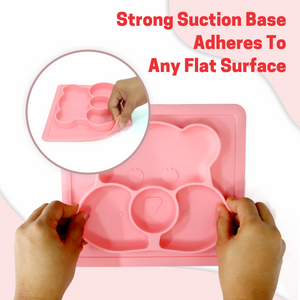 Chanak Square Baby Food Tray, Silicon Food Plate with Multiple Compartments & Two Spoons, Silicone Plate for Feeding Baby, Easy to Clean Silicon Plate Microwave & Dishwasher Safe. (Lihgt Pink) chanak