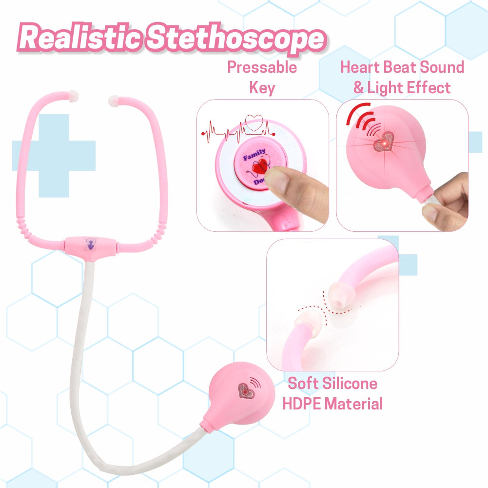 Chanak Premium Doctor Set for Kids, Doctor Set with LED Light Instruments, Pretend Play Doctor Set for Kids Above 3 Years, 10 Piece Doctor Kit for Boys & Girls, BIS Approved. (Pink)