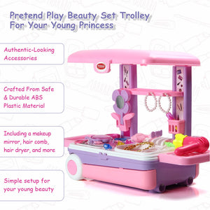 Chanak 2-in-1 Kids Pretend Play Combo – Kitchen Set with Realistic Stove & Beauty Set Trolley | 49 PCS | 3-in-1 Convertible | Gift for Girls (Ages 2–5) Aditi Toys Pvt. Ltd.