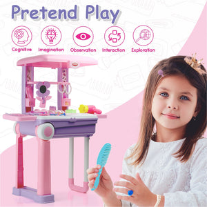 Chanak 2-in-1 Kids Pretend Play Combo – Kitchen Set with Realistic Stove & Beauty Set Trolley | 49 PCS | 3-in-1 Convertible | Gift for Girls (Ages 2–5) Aditi Toys Pvt. Ltd.