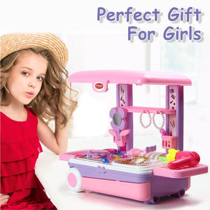 Chanak 2-in-1 Kids Pretend Play Combo – Kitchen Set with Realistic Stove & Beauty Set Trolley | 49 PCS | 3-in-1 Convertible | Gift for Girls (Ages 2–5) Aditi Toys Pvt. Ltd.