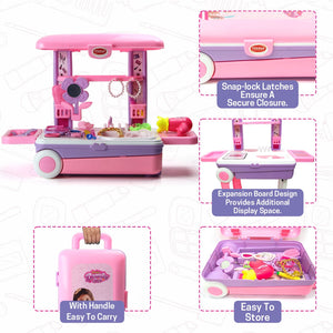 Chanak 2-in-1 Kids Pretend Play Combo – Kitchen Set with Realistic Stove & Beauty Set Trolley | 49 PCS | 3-in-1 Convertible | Gift for Girls (Ages 2–5) Aditi Toys Pvt. Ltd.