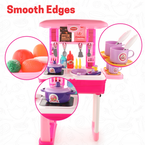 Chanak 2-in-1 Kids Pretend Play Combo – Kitchen Set with Realistic Stove & Beauty Set Trolley | 49 PCS | 3-in-1 Convertible | Gift for Girls (Ages 2–5) Aditi Toys Pvt. Ltd.