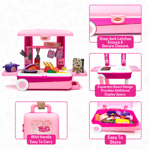Chanak 2-in-1 Kids Pretend Play Combo – Kitchen Set with Realistic Stove & Beauty Set Trolley | 49 PCS | 3-in-1 Convertible | Gift for Girls (Ages 2–5) Aditi Toys Pvt. Ltd.