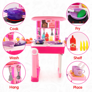 Chanak 2-in-1 Kids Pretend Play Combo – Kitchen Set with Realistic Stove & Beauty Set Trolley | 49 PCS | 3-in-1 Convertible | Gift for Girls (Ages 2–5) Aditi Toys Pvt. Ltd.