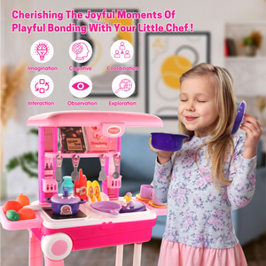 Chanak 2-in-1 Kids Pretend Play Combo – Kitchen Set with Realistic Stove & Beauty Set Trolley | 49 PCS | 3-in-1 Convertible | Gift for Girls (Ages 2–5) Aditi Toys Pvt. Ltd.