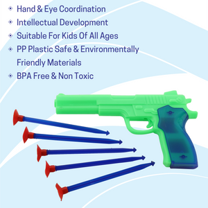 Chanak Kids Toy Gun Set with 5 Vacuum Stick Darts - Safe & Durable Toy for Hand-Eye Coordination and Intellectual Development (Green) chanak