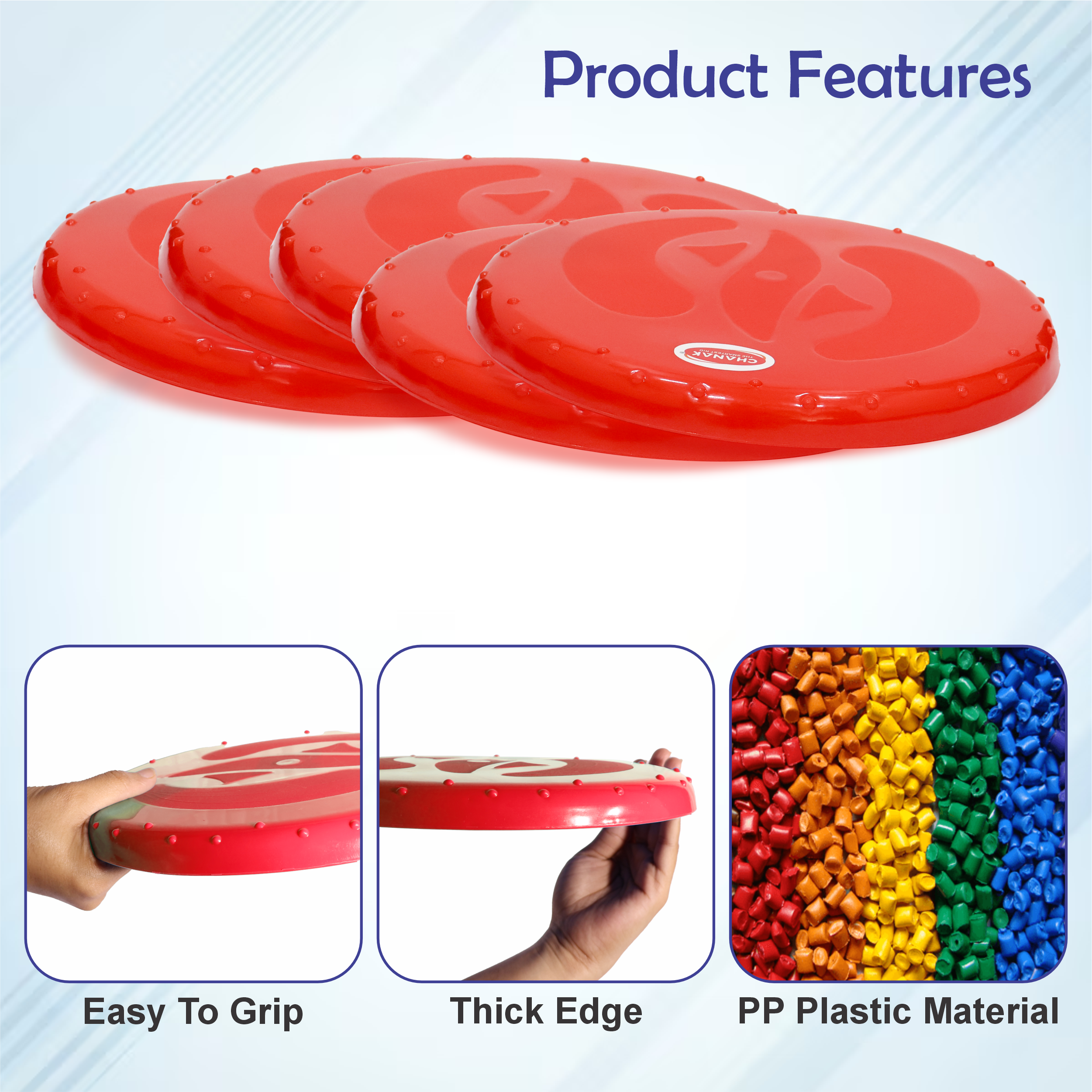 Chanak Flying Disc Frisbee Picnic, Beach, Garden Disc Throwing Sports Outdoor Game for Kids & Adults, Red Pack of 5 chanak
