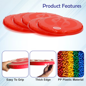 Chanak Flying Disc Frisbee Picnic, Beach, Garden Disc Throwing Sports Outdoor Game for Kids & Adults, Red Pack of 5 chanak