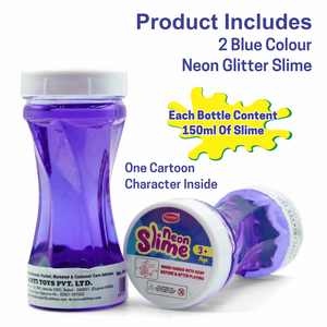 Chanak Neon Colored Glitter Scented Slime Kit - Soft, Non-Sticky, Stress-Relief Non-Toxic Squishy Slime Toy Multicolor for Kids For Boys Girls, Above 5+ Age Each 150ml (Blue Pack of 2) chanak