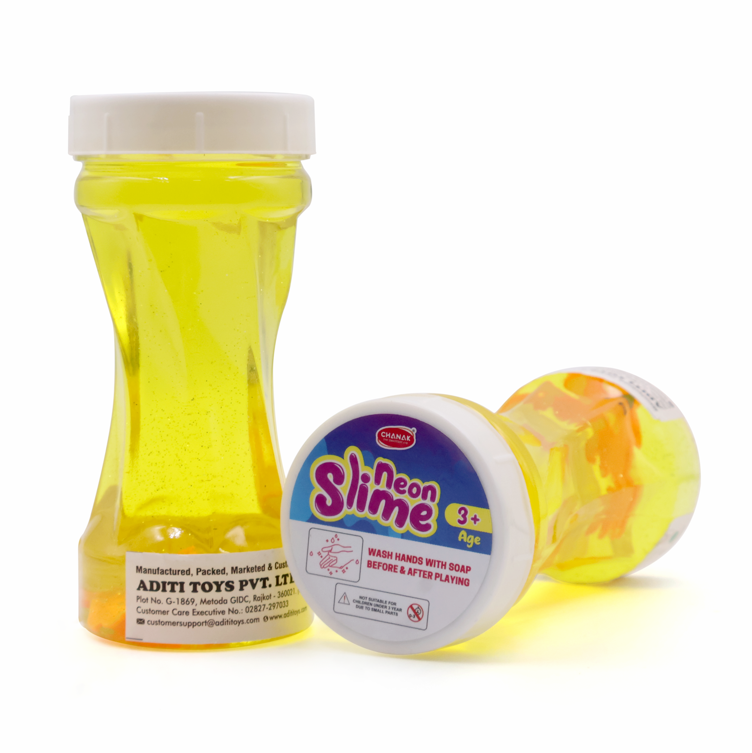 Chanak Neon Colored Glitter Scented Slime Kit - Soft, Non-Sticky, Stress-Relief Non-Toxic Squishy Slime Toy Multicolor for Kids For Boys Girls, Above 5+ Age Each 150ml (Yellow Pack of 2) chanak
