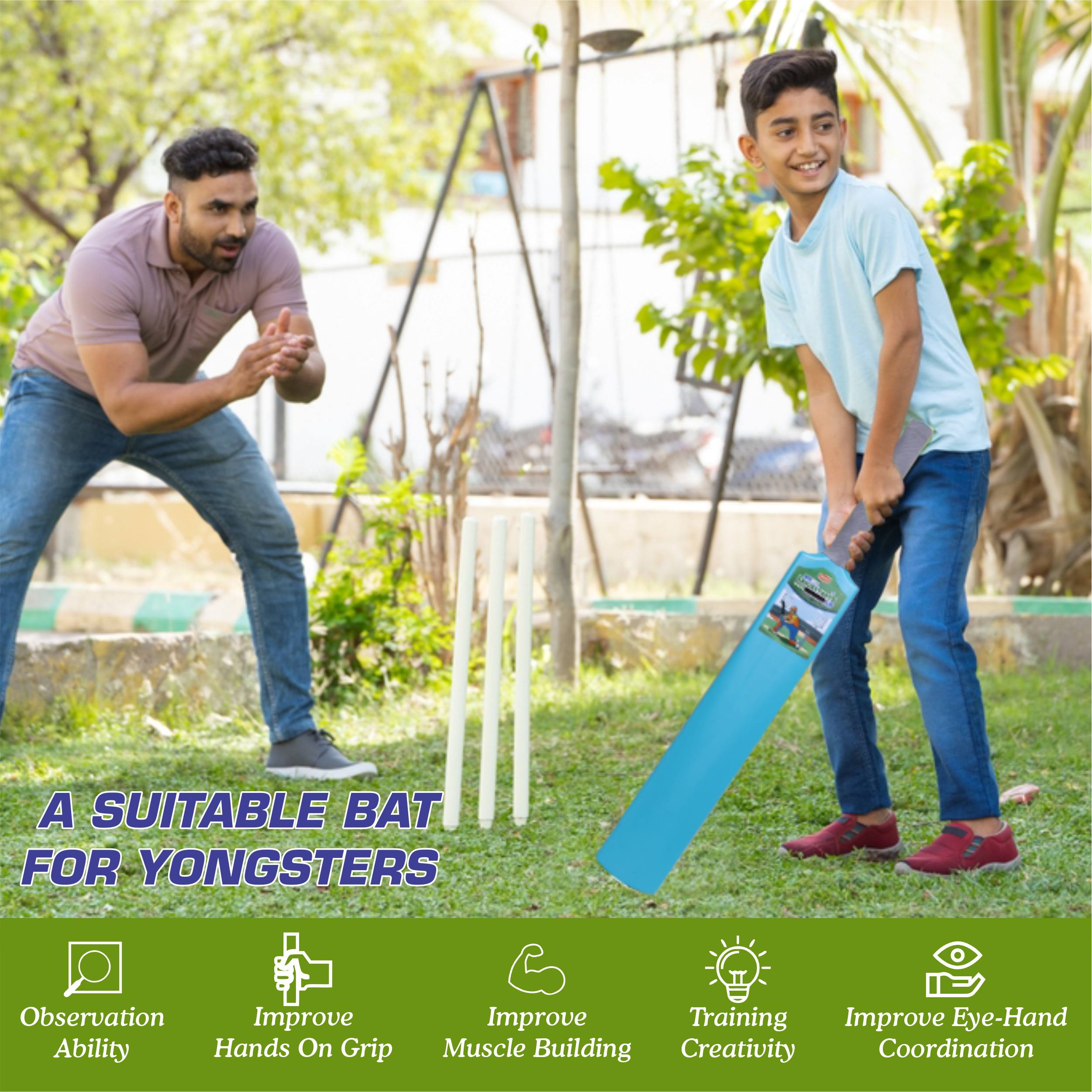 Chanak Big Cricket Turf Bat for Boys & Girls, 34.5 inch 1 Cricket Bat for Indoor & Outdoor Activity, Cricket Bat for Kids & Adults Above 15 Year(Big Turf Bat) Blue chanak