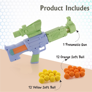 Chanak Space Explorer Pneumatic Gun Include 12 Orange & 12 Yellow Soft Foam Ball, for Indoor Outdoor Use Safe For Boys Girls, Above 5+ Age, BIS Approved. (Green) chanak