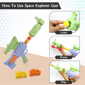 Chanak Space Explorer Pneumatic Gun Include 12 Orange & 12 Yellow Soft Foam Ball, for Indoor Outdoor Use Safe For Boys Girls, Above 5+ Age, BIS Approved. (Green) chanak