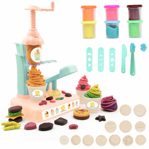 Chanak Play Dough Ice Cream Maker Set, Safe Non-Toxic Dough Kitchen Ice Cream Maker Including 6 Color Dough Tubes Each 50g For Boys Girls, Above 3+ Age (Ivory) chanak