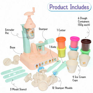 Chanak Play Dough Ice Cream Maker Set, Safe Non-Toxic Dough Kitchen Ice Cream Maker Including 6 Color Dough Tubes Each 50g For Boys Girls, Above 3+ Age (Ivory) chanak