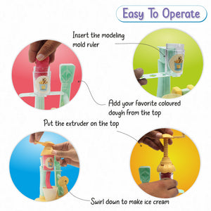Chanak Play Dough Ice Cream Maker Set, Safe Non-Toxic Dough Kitchen Ice Cream Maker Including 6 Color Dough Tubes Each 50g For Boys Girls, Above 3+ Age (Ivory) chanak