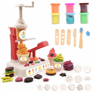 Chanak Play Dough Ice Cream Maker Set, Safe Non-Toxic Dough Kitchen Ice Cream Maker Including 6 Color Dough Tubes Each 50g For Boys Girls, Above 3+ Age (White) chanak