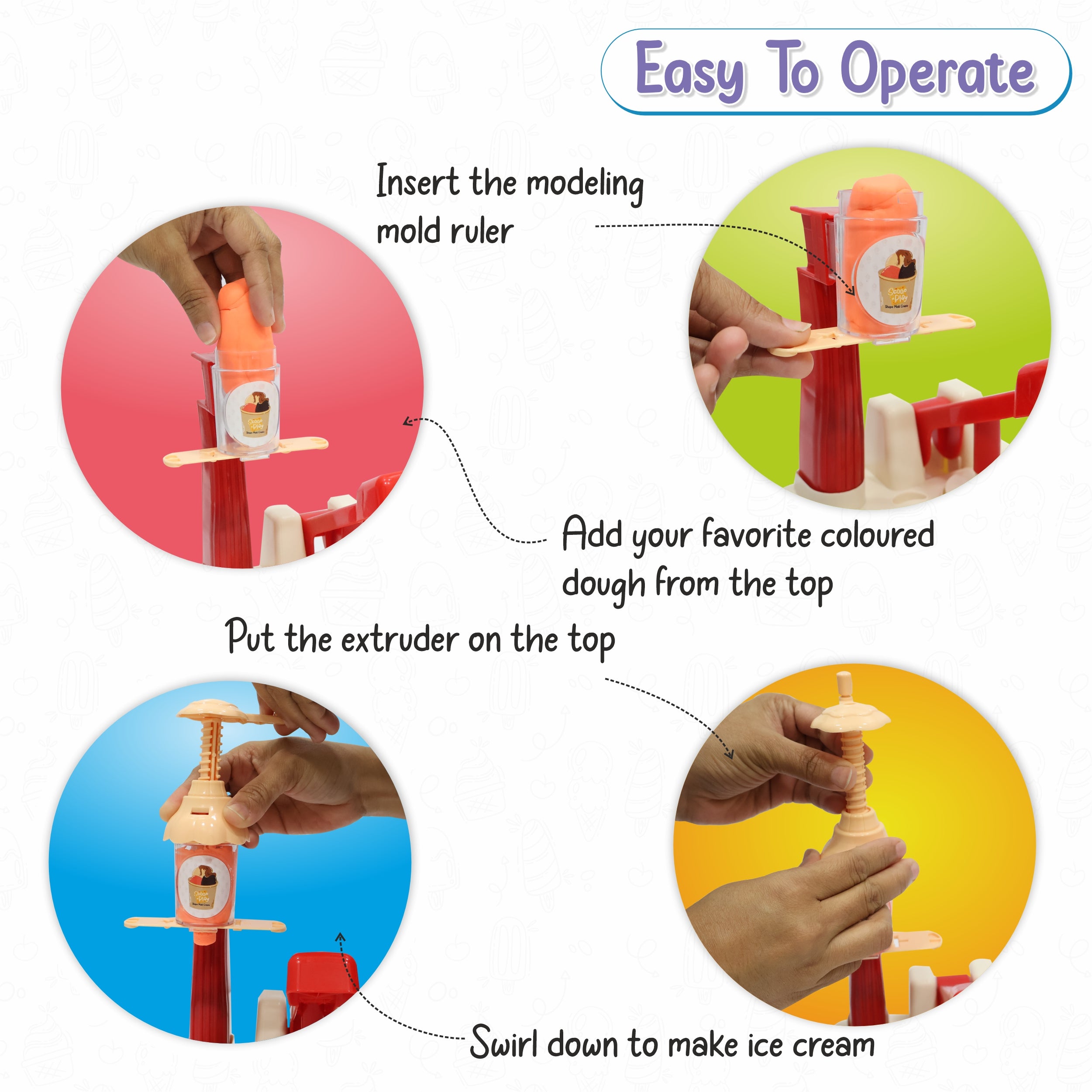 Chanak Play Dough Ice Cream Maker Set, Safe Non-Toxic Dough Kitchen Ice Cream Maker Including 6 Color Dough Tubes Each 50g For Boys Girls, Above 3+ Age (White) chanak