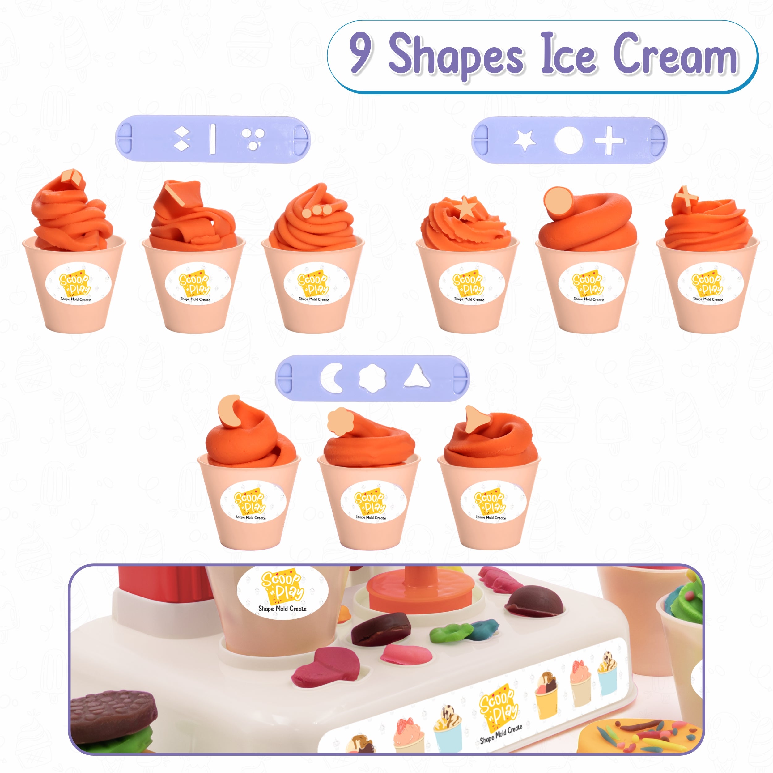 Chanak Play Dough Ice Cream Maker Set, Safe Non-Toxic Dough Kitchen Ice Cream Maker Including 6 Color Dough Tubes Each 50g For Boys Girls, Above 3+ Age (White) chanak