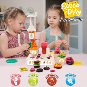 Chanak Play Dough Ice Cream Maker Set, Safe Non-Toxic Dough Kitchen Ice Cream Maker Including 6 Color Dough Tubes Each 50g For Boys Girls, Above 3+ Age (White) chanak