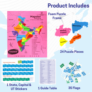 Chanak India Map Puzzle for Kids – 24-Piece Foam Map with Flags, Capitals & Union Territory Stickers – Fun & Educational Geography Toy (Ages 5–12) Aditi Toys Pvt. Ltd.