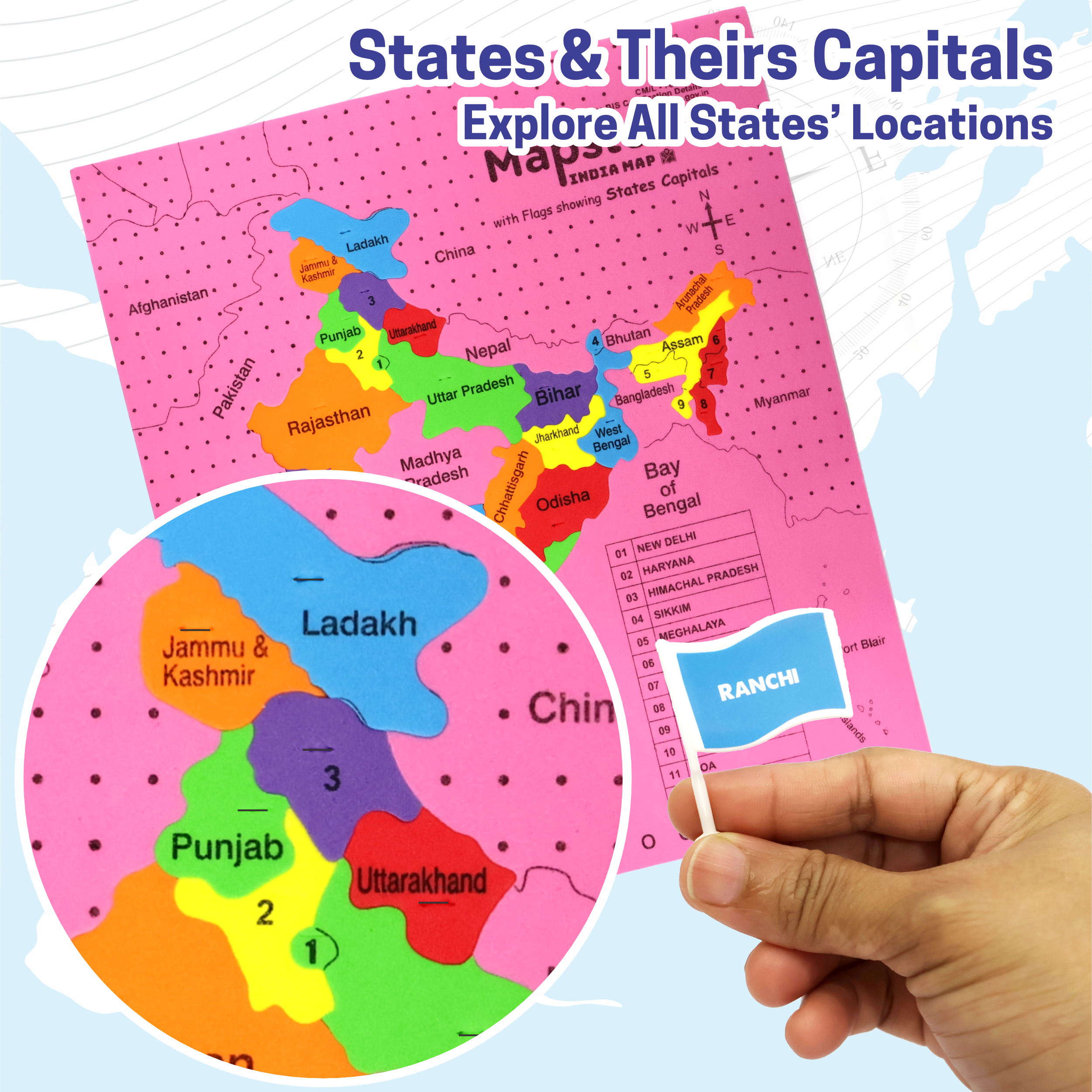 Chanak India Map Puzzle for Kids – 24-Piece Foam Map with Flags, Capitals & Union Territory Stickers – Fun & Educational Geography Toy (Ages 5–12) Aditi Toys Pvt. Ltd.