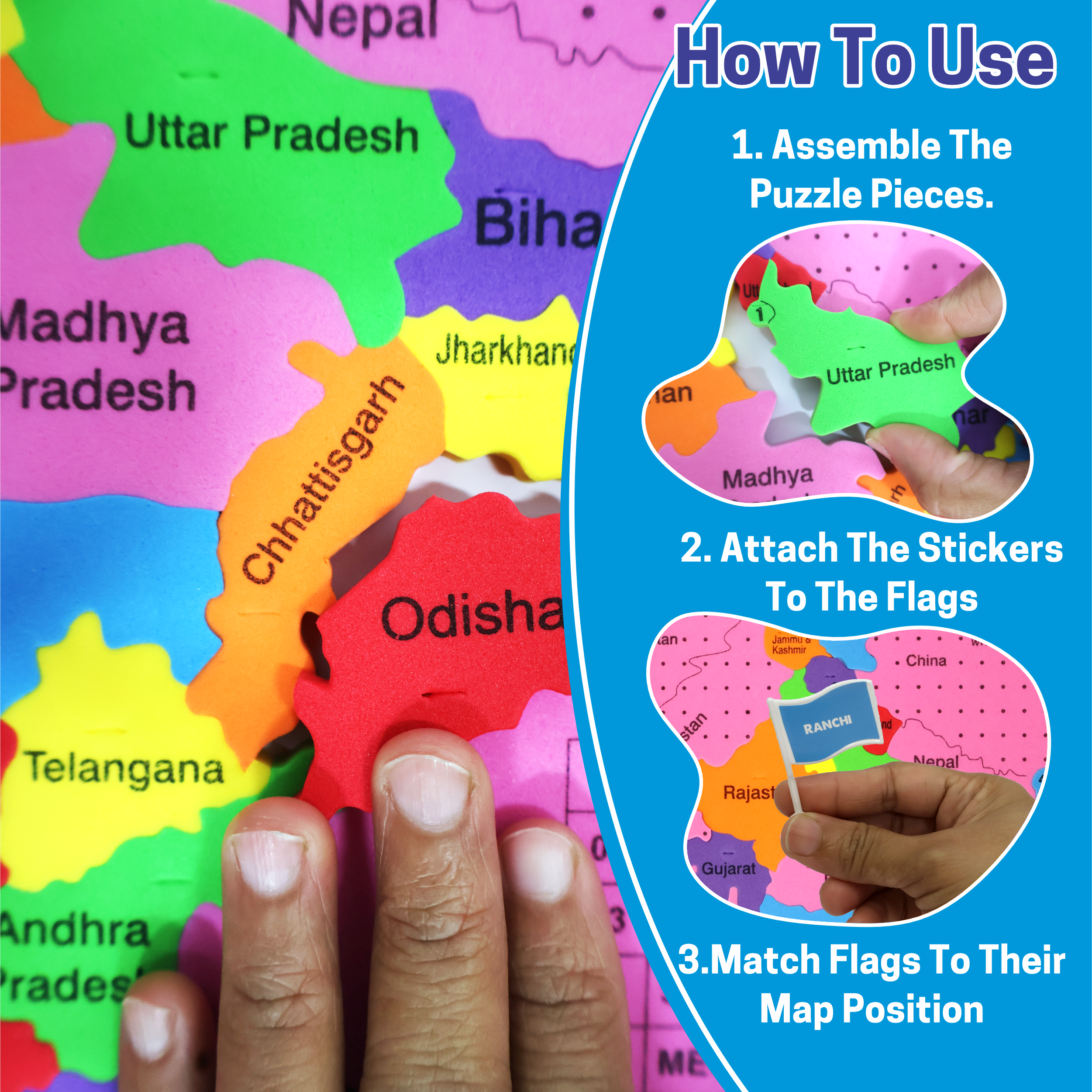 Chanak India Map Puzzle for Kids – 24-Piece Foam Map with Flags, Capitals & Union Territory Stickers – Fun & Educational Geography Toy (Ages 5–12) Aditi Toys Pvt. Ltd.