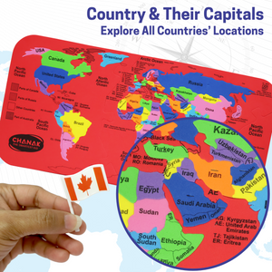 Chanak MapsterWorld Foam World Map Puzzle for Kids – 61 Country-Shaped Pieces, 60 Flags & Capital Stickers – Educational Geography Toy for Ages 5+ chanak