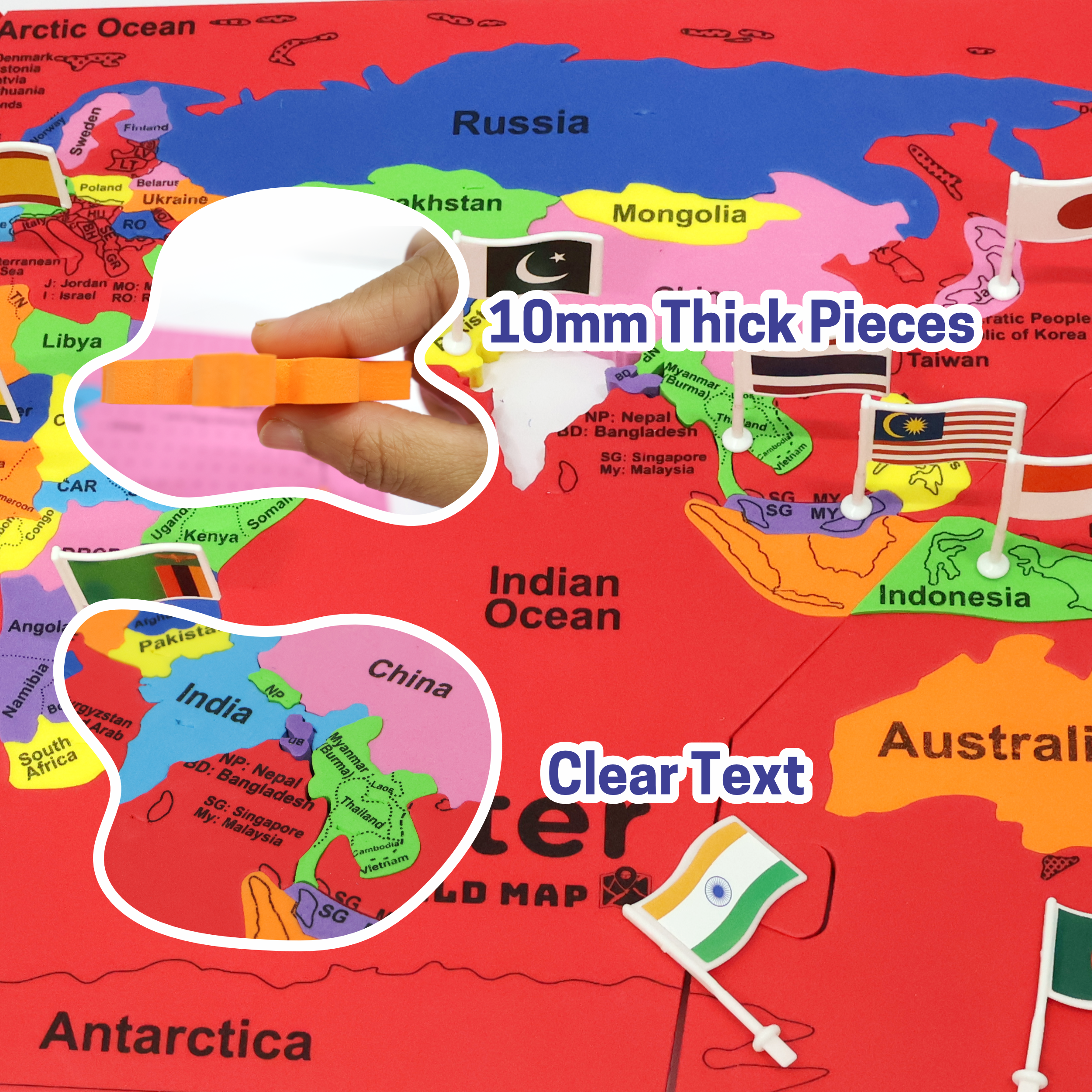 Chanak MapsterWorld Foam World Map Puzzle for Kids – 61 Country-Shaped Pieces, 60 Flags & Capital Stickers – Educational Geography Toy for Ages 5+ chanak