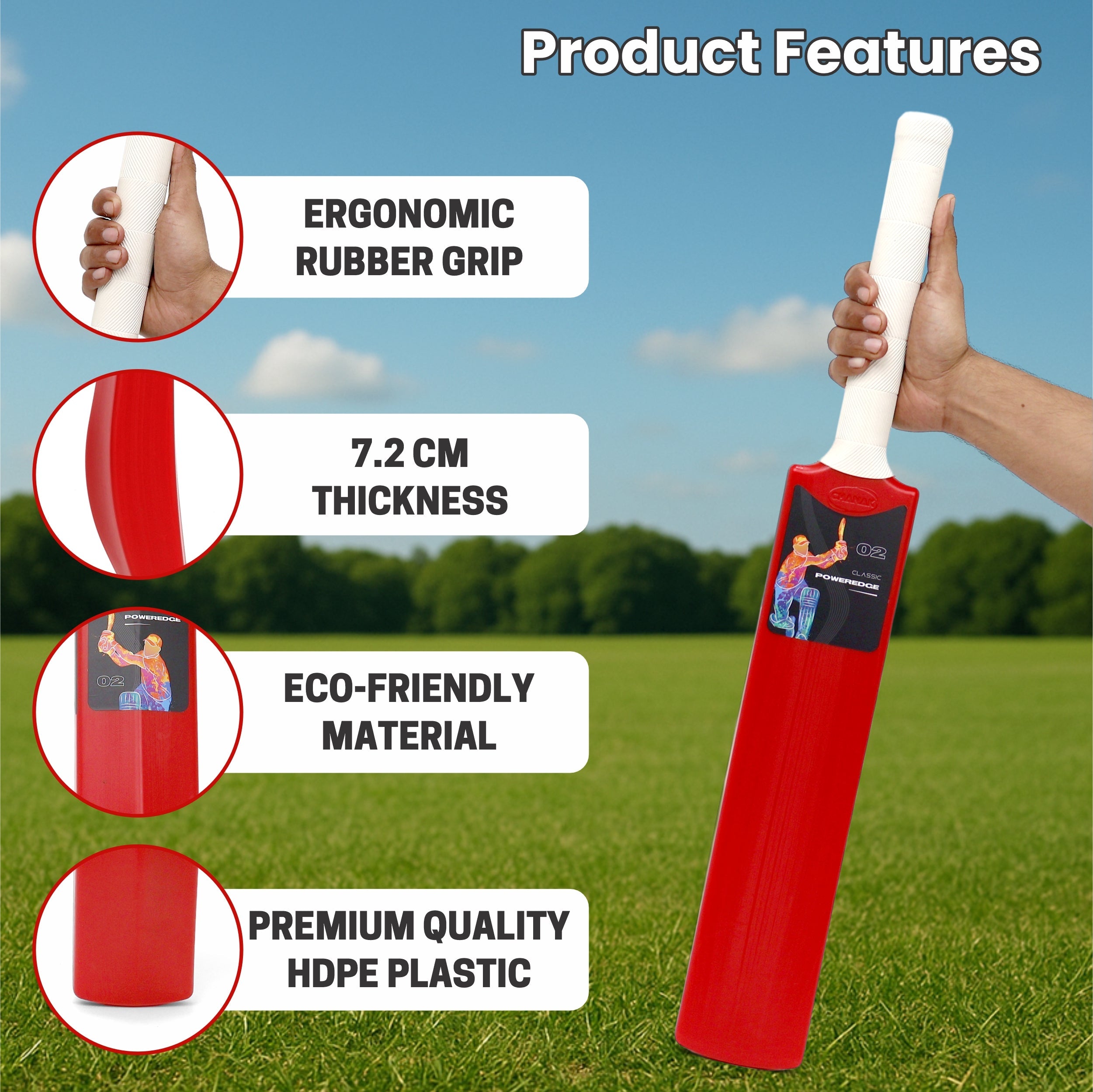 Pro Poweredge Big Cricket Turf Bat (Red) chanak