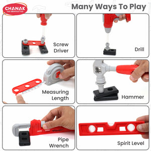 Chanak Jr. Mechanical Set Wheel Briefcase for Kids, Mechanical Set with LED Light Instruments, Pretend Play Mechanical Set for Kids Above 3 Years, 24 Piece Mechanical Set for Boys & Girls, BIS Approved. (Red Briefcase) chanak
