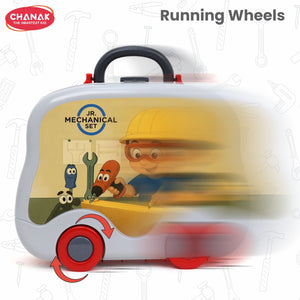 Chanak Jr. Mechanical Set Wheel Briefcase for Kids, Mechanical Set with LED Light Instruments, Pretend Play Mechanical Set for Kids Above 3 Years, 24 Piece Mechanical Set for Boys & Girls, BIS Approved. (Red Briefcase) chanak