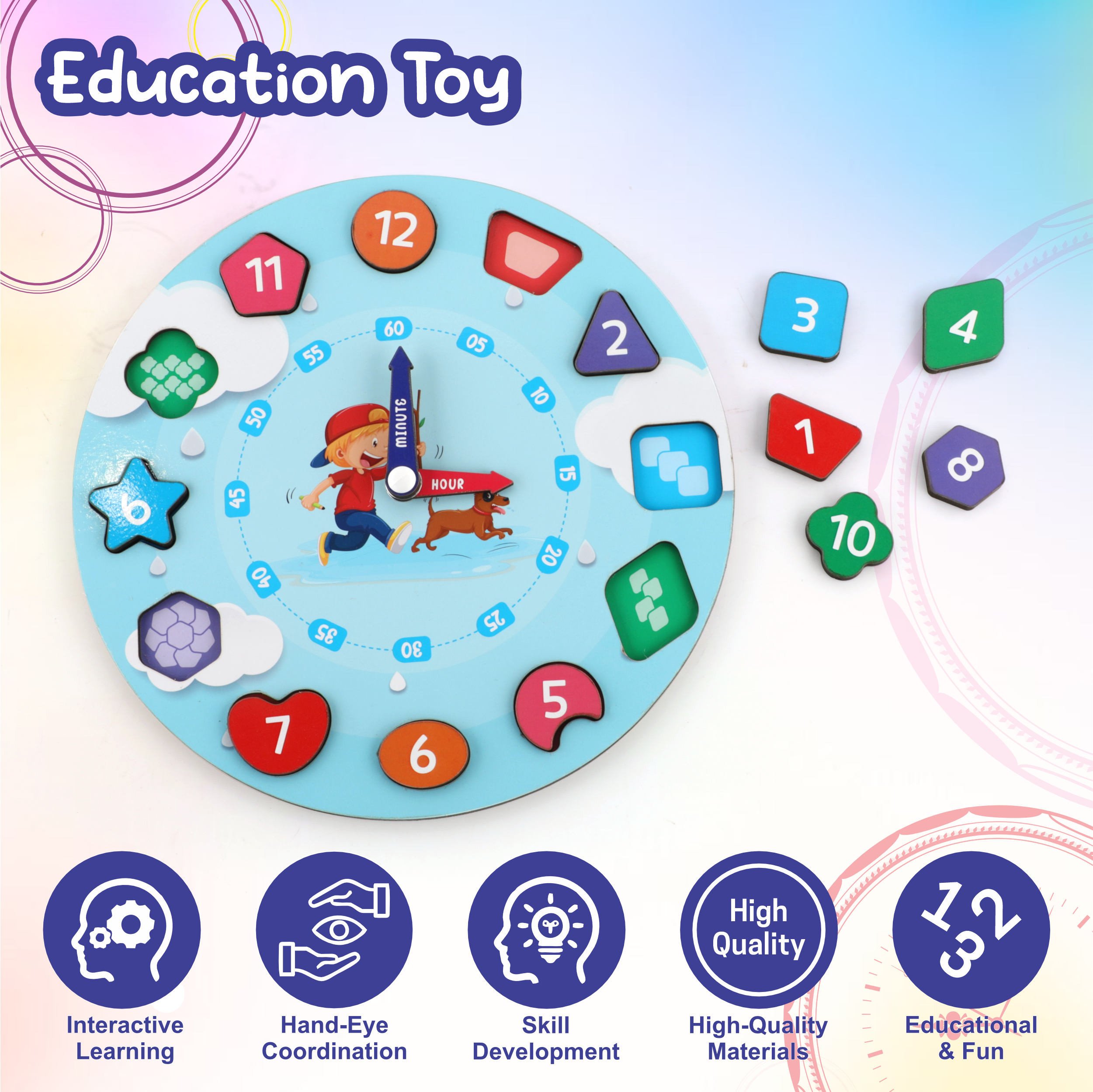 Learning Wooden Clock (Blue) chanak