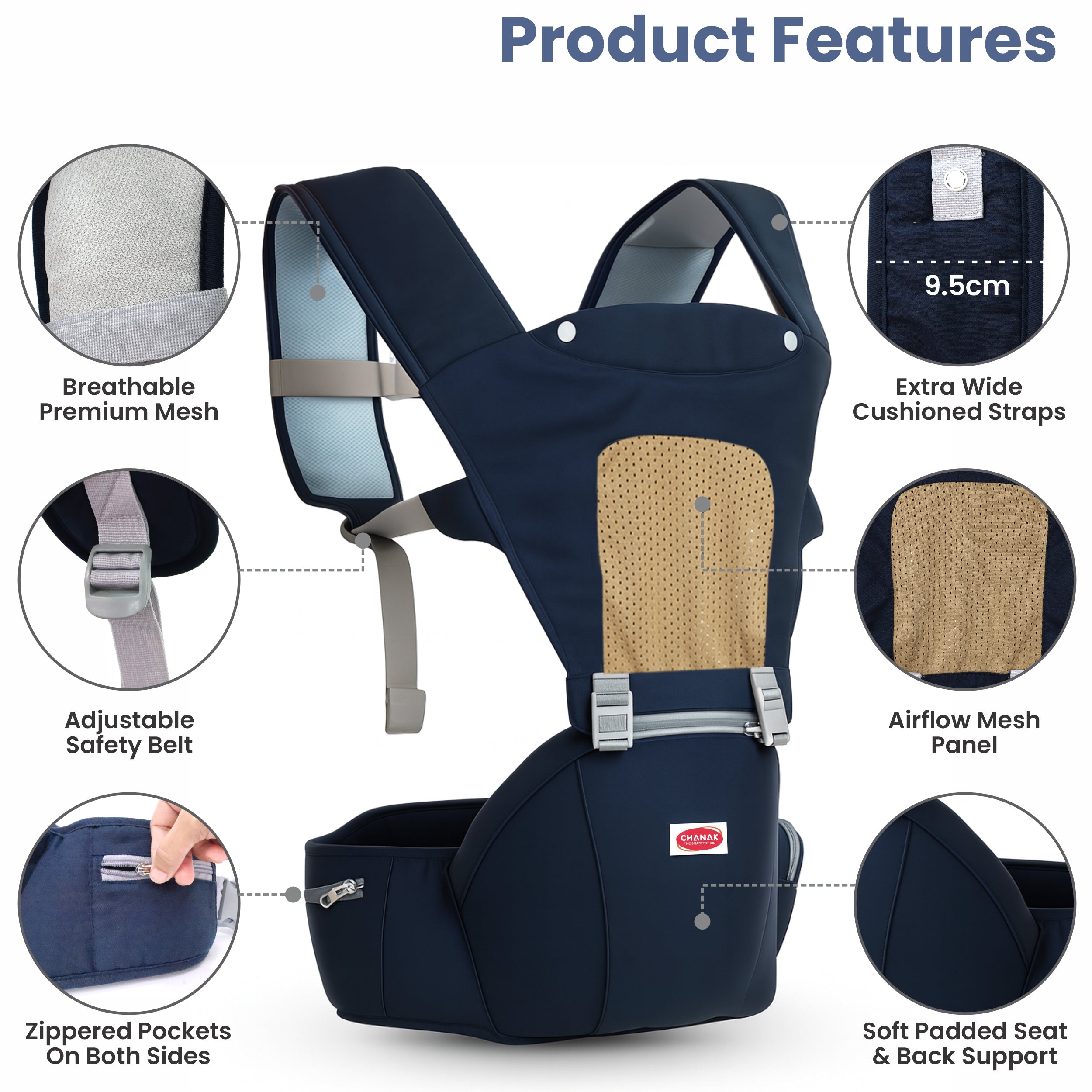 Chanak Heaven Hug Baby Hip Seater For 4+ Months Babies, Adjustable, Breathable & Comfortable with Storage Pockets, Supports up to 15kg For New Born Babies, Above 3+ Month Aditi Toys Pvt. Ltd.