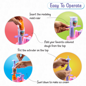 Pressing play-dough through ice cream extruder