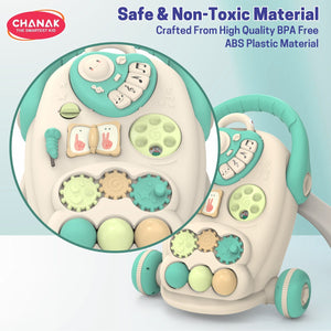 Chanak Happy Feet Baby Walker for 9+ Months, Adjustable Speed, Anti-Slip Wheels, Music & Activity Center, BPA-Free, Stable Design with Water Tank, Interactive Push Walker for Baby Boys & Girls chanak