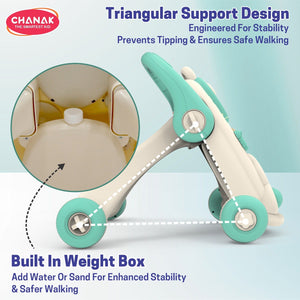 Chanak Happy Feet Baby Walker for 9+ Months, Adjustable Speed, Anti-Slip Wheels, Music & Activity Center, BPA-Free, Stable Design with Water Tank, Interactive Push Walker for Baby Boys & Girls chanak